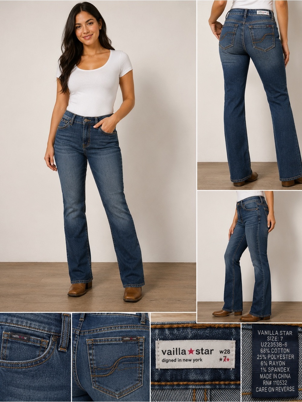 Vanilla Star Size 7 Bootcut Flare Jeans Light Wash Raw Hem Stretch Denim